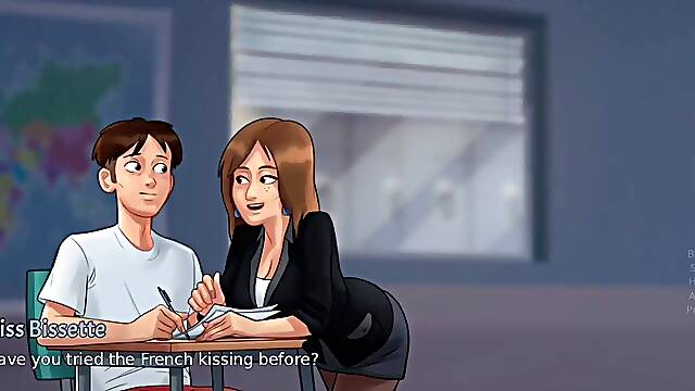 Miss bissette teaches Anon French kiss - summer time saga gameplay