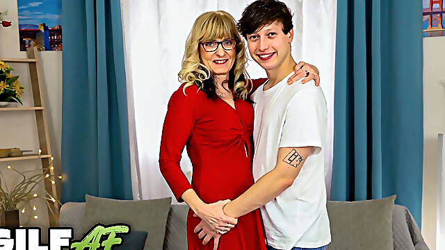 GilfAf- Ella Black Spreads Mature Pussy For Step-Grandsons Cock