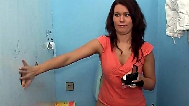 Hottie gets pleasantly surprised by hard cock at public toilet