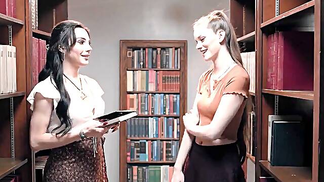 Trans Ariel Demure pokes chick in library